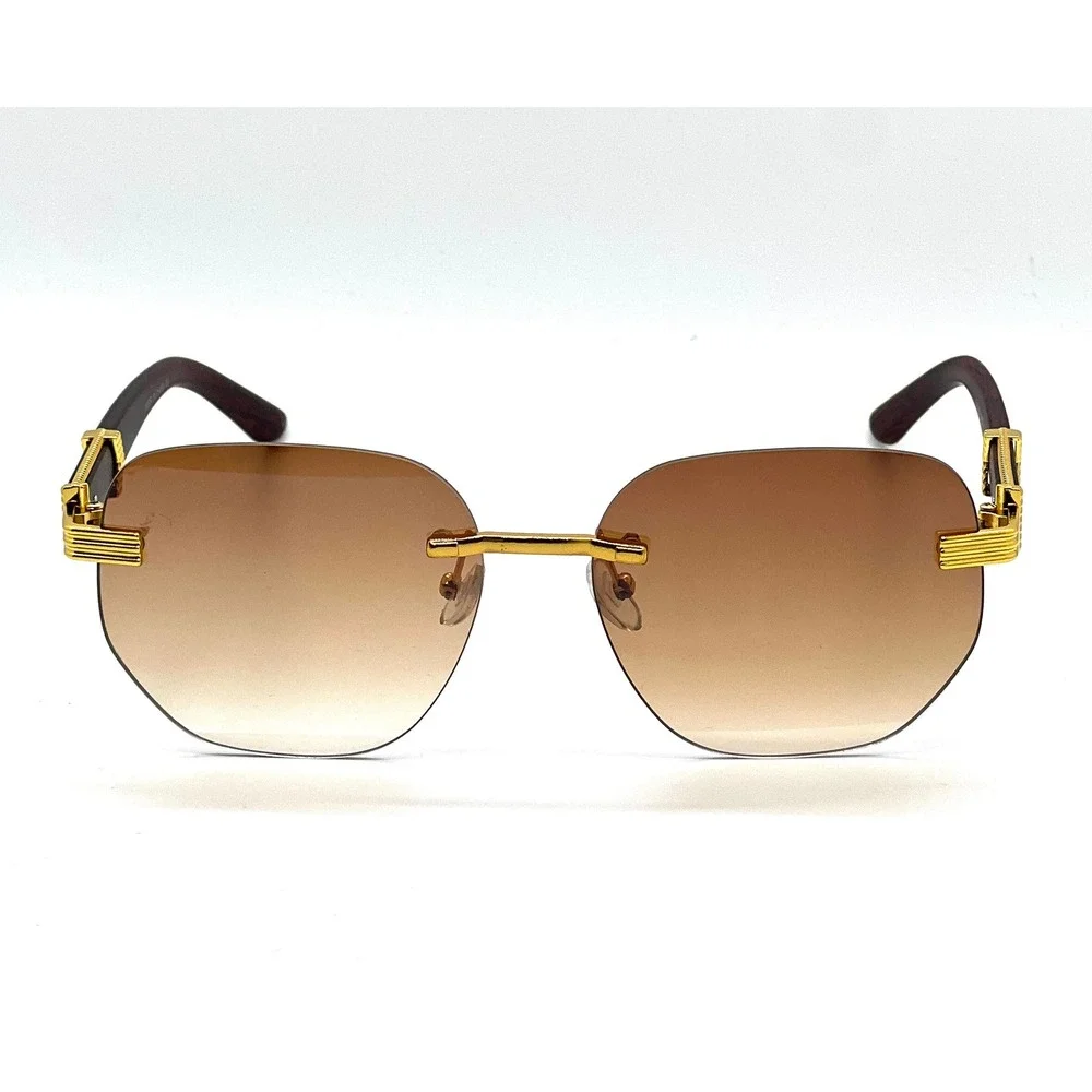 Rimless Sunglasses Men's‎ Fashion Designer Brown Lens Shades Vintage UV Protect